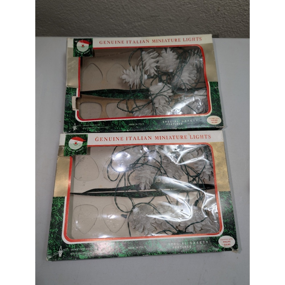 Vintage Pinecone Christmas String Lights‎ White Tested Working Lot Of 2